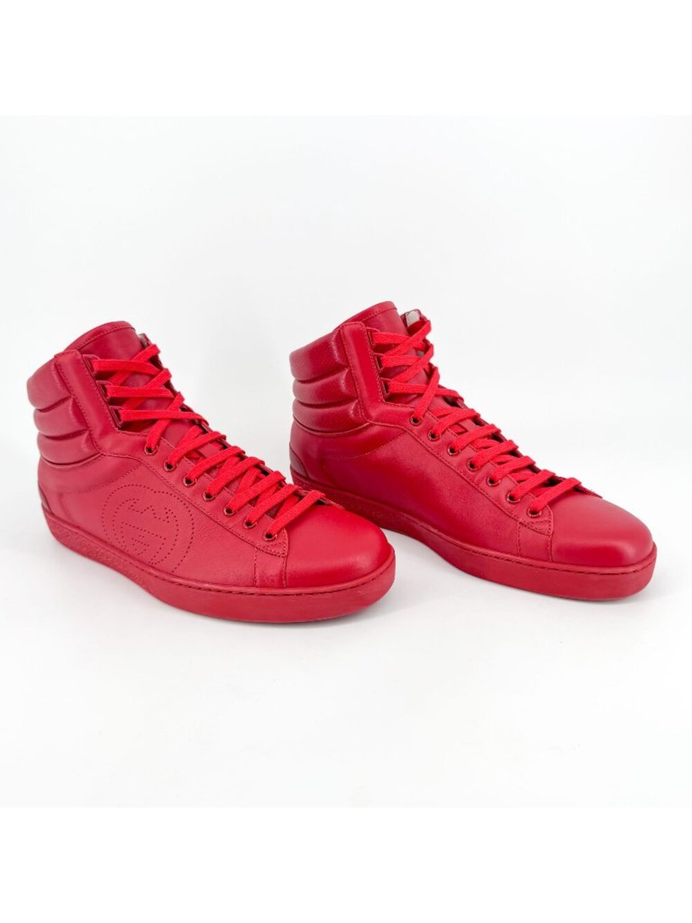 Gucci Interlocking GG High Top Ace Sneakers Men's Size 10.5 Red Leather Shoes